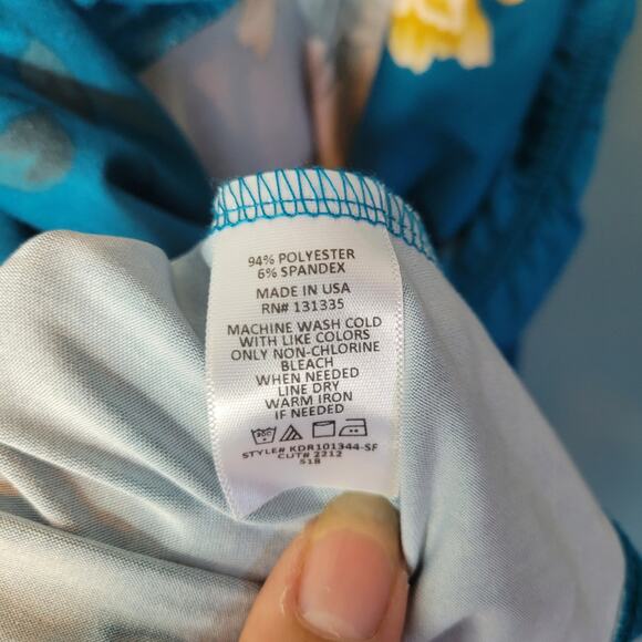 Nine Britton Maxon Brushed Knit Teal Blue Multi Floral Off The Shoulders Dress S - Picture 5 of 5